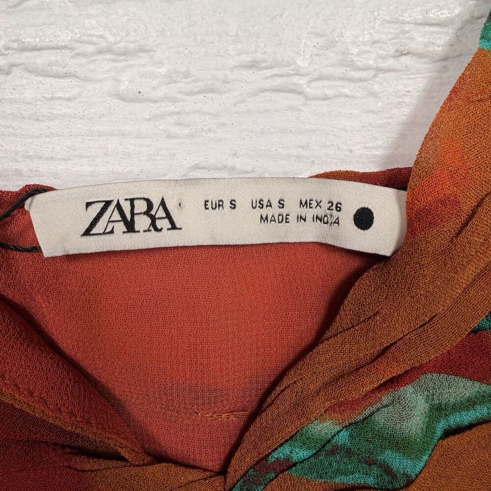 Zara Boho Festival Halter Crop Top Tie Dye Rust Teal Beaded Smocked Small NWT - Picture 6 of 16